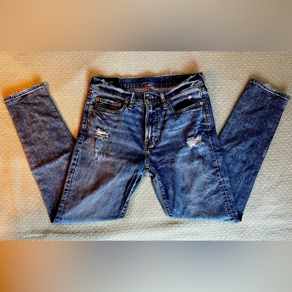 Abercrombie & Fitch Slim Taper Stretch Jeans 👖 Blue Faded Distressed